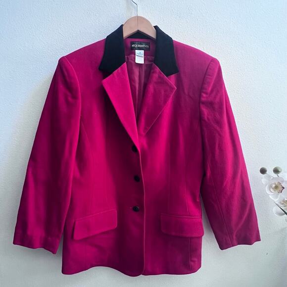 Requirements Vintage Women's 100% Wool 3 Buttons Red Blazer Jacket Old Money 10 - Picture 1 of 8